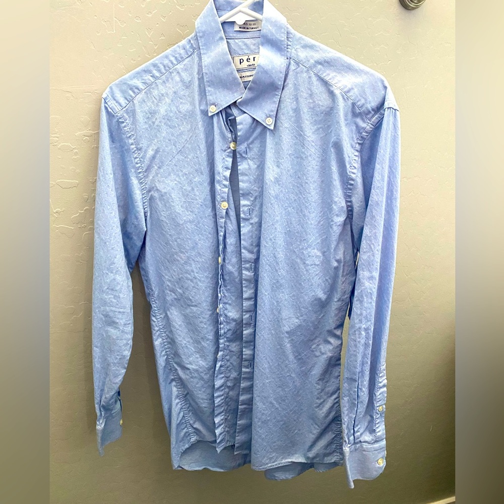 Péra Light Blue Men’s Button Up - slim fit 15.5, 32-33